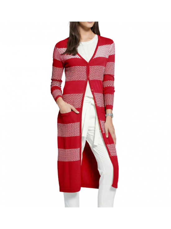 Úpletový pletený sveter PATRIZIA DINI, červený + ecru