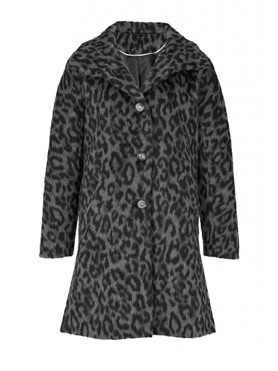 Heine vlnený kabát s leopardím vzorom, sivo-čierny