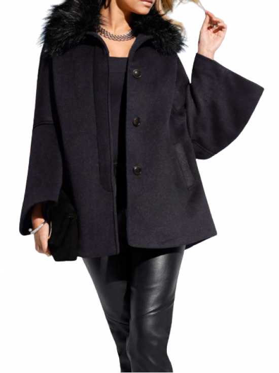 Vlnená fleecová bunda s umelou kožušinou Isabell Schmitt Collection, čierna
