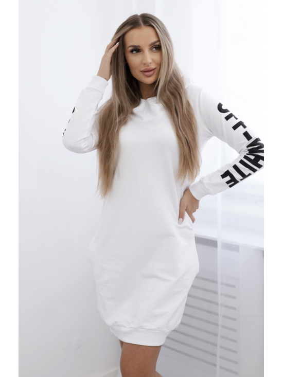 Dámske šaty s nápisom OFF - WHITE na dlhých rukávoch, biele