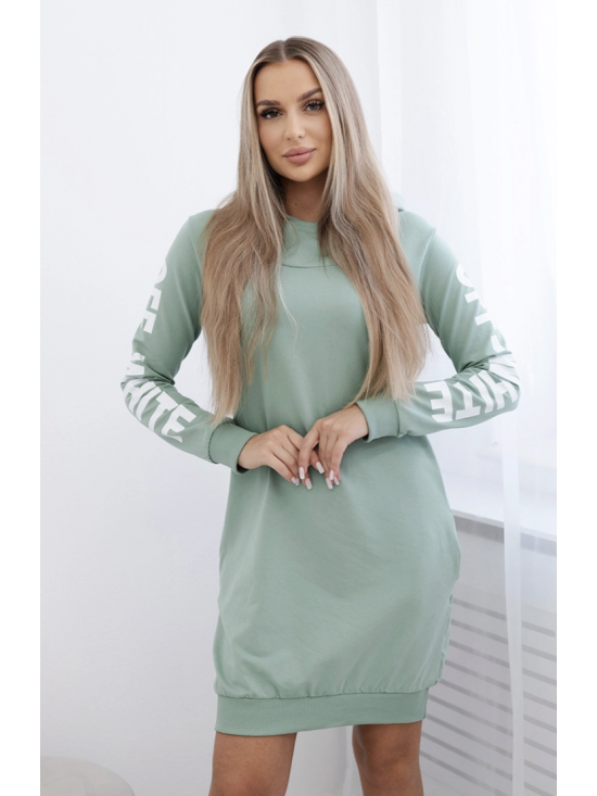 Dámske šaty s nápisom OFF - WHITE na dlhých rukávoch, tmavo mätové