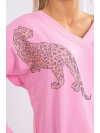 Dámska tepláková súprava s leopardom so zirkónmi, svetlo ružová