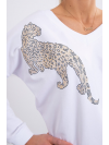 Dámska tepláková súprava s leopardom so zirkónmi, biela