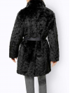 Dámsky kabát z umelej kožušiny s opaskom Mainpol, čierny
