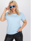 Dámska Oversize blúzka/tričko s nápismi na rukávoch, bledo modrá
