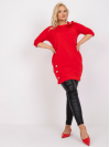 Dámske pohodlné šaty/tunika s ozdobnou mašličkou, červené