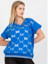 Dámska Oversize blúzka/tričko s výstrihom v tvare V, modrá