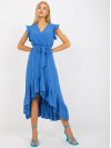 Dámske asymetrické šaty s volánikmi, modré