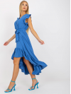 Dámske asymetrické šaty s volánikmi, modré