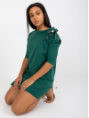 Dámske pohodlné šaty/tunika s ozdobnou mašličkou, zelené