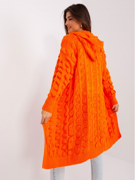 Oranžový dlhý kardigan s kapucňou