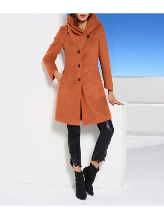 Dizajnový vlnený kabát s kapucňou Ashley Brooke, mandarínka