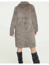 Dámsky štýlový kabát z umelej kožušiny, sivo-béžový