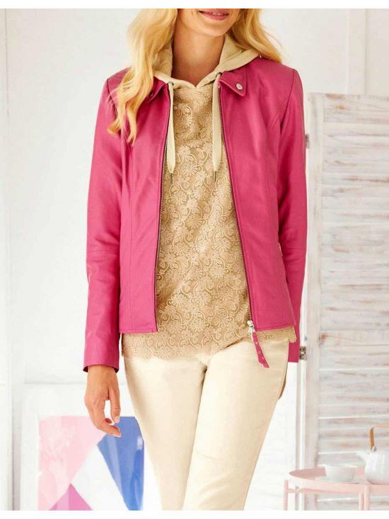 Dizajnová kožená bunda z jahňacieho napa Linea Tesini, ružová  