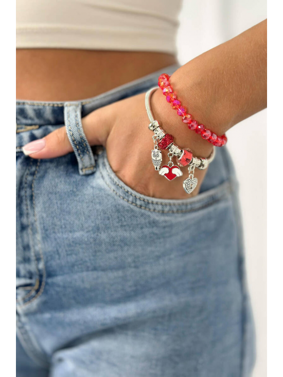 Dámsky náramok na ruku s príveskami, červený - video vo fotkách