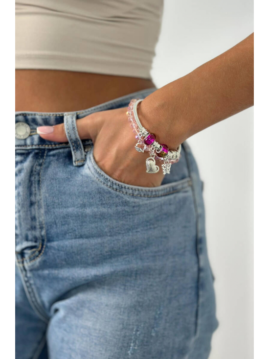 Dámsky náramok na ruku s príveskami, ružový - video vo fotkách