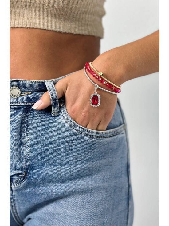 Dámsky náramok na ruku s príveskom s červeným kameňom, červený - video vo fotkách