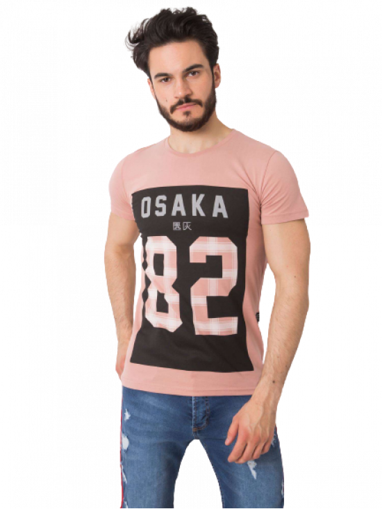 Pánske tričko s nápisom OSAKA 82, púdrovo ružové