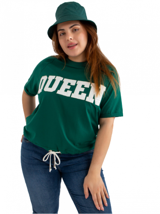 Dámske Oversize tričko s nápisom QUEEN, tmavo zelené