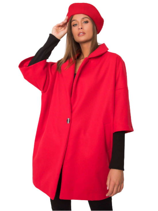 Dámsky Oversize štýlový kabát s 3/4 rukávmi, červený