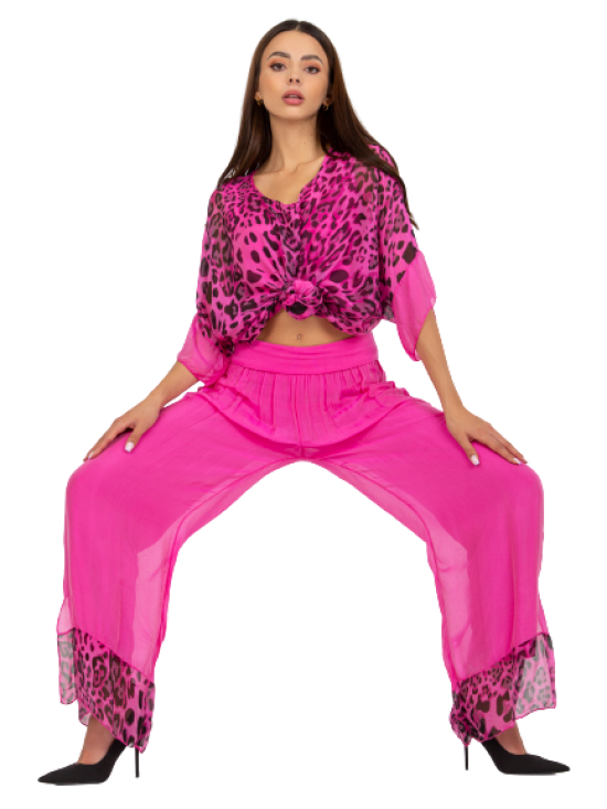 Široké dámske nohavice s leopardím vzorom, ružové