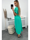Dlhé dámske šaty s ozdobným opaskom, mätové