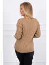 Pletený sveter s výstrihom v tvare V, ťavia hnedá