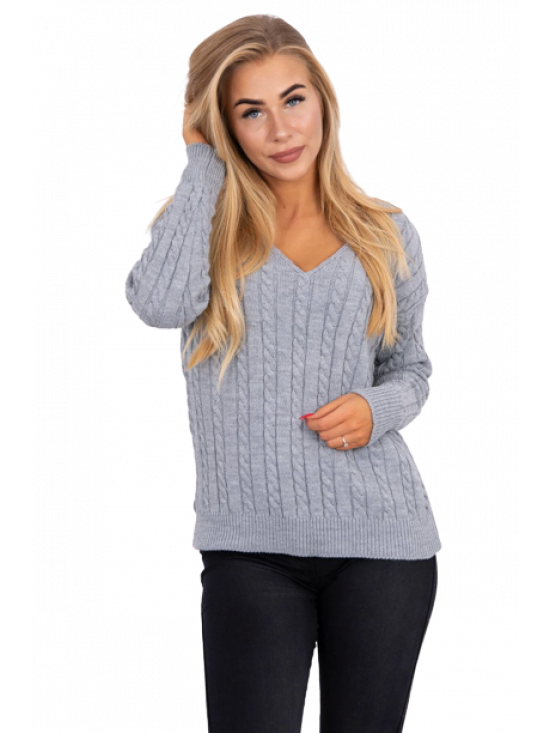 Pletený sveter s výstrihom v tvare V, šedý