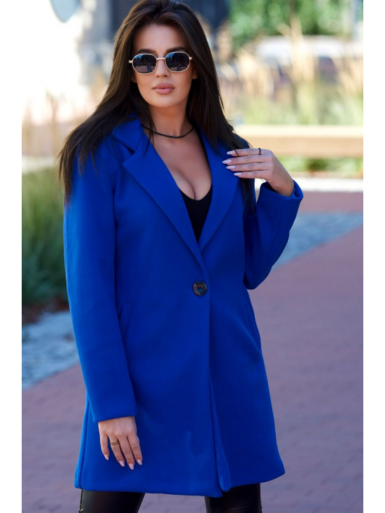Dámsky rovný kabát s gombíkom, modrá nevädza