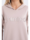 Dámske mikinové šaty s nápisom Unlimited, béžové