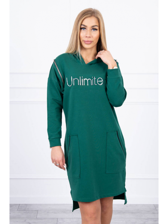 Dámske mikinové šaty s nápisom Unlimited, zelené