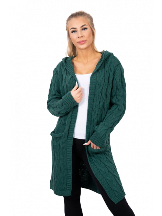 Dámsky sveter s vreckami a kapucňou, zelený