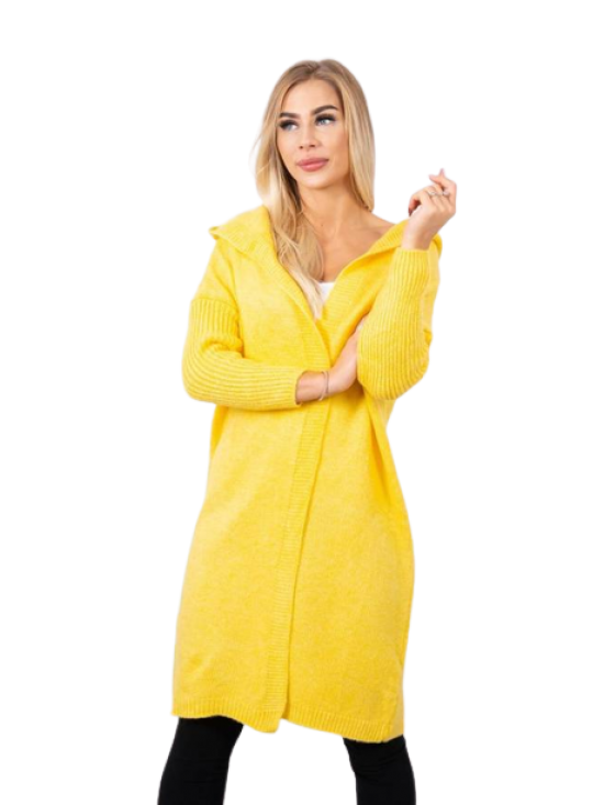 Dámsky sveter s kapucňou bez zapínania, žltý