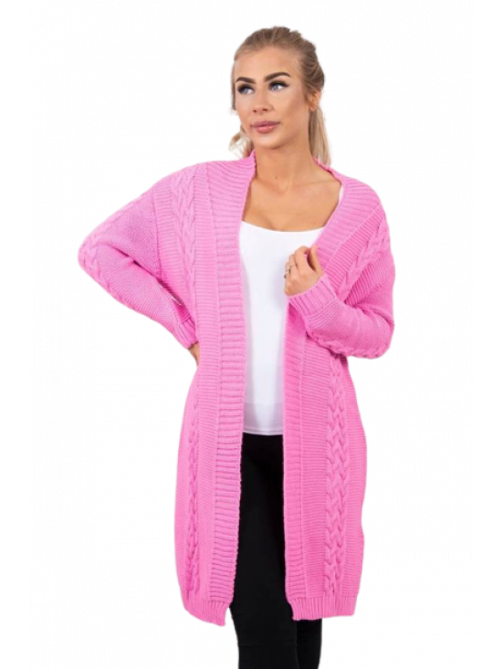 Dámsky sveter s vrkočovým vzorom, jasný ružový