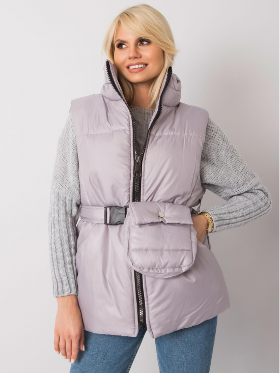 Štýlová dámska vesta s opaskom a ľadvinkou, šedá