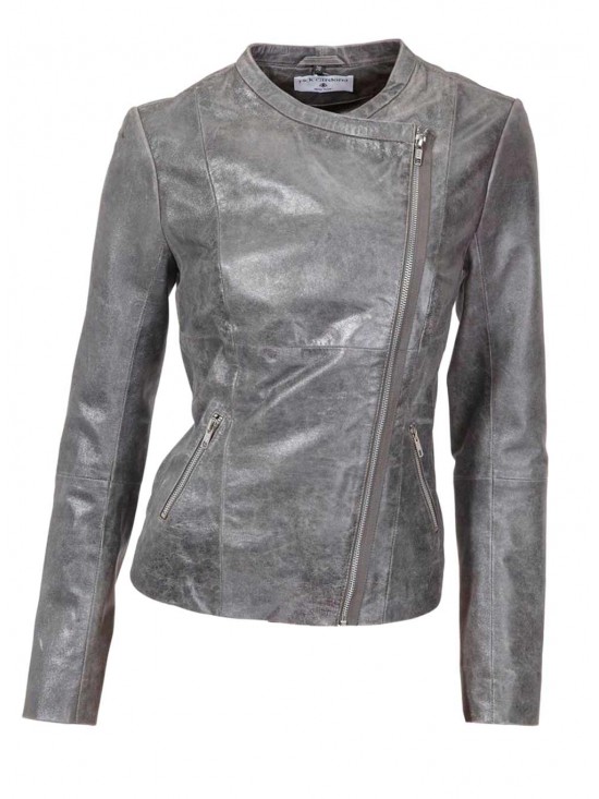 Dizajnová kožená bunda Rick Cardona, šedo-strieborná