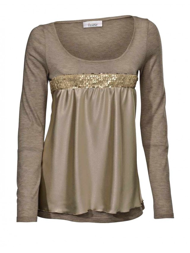 Elegantné tričko Linea Tesini, sivo - hnedé