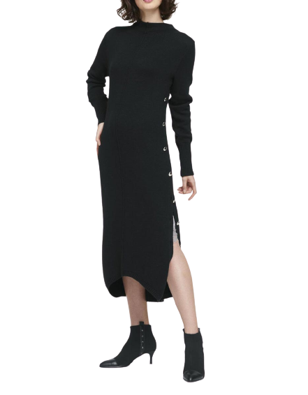 Dámske pletené šaty so saténovou spodničkou Heine, čierne