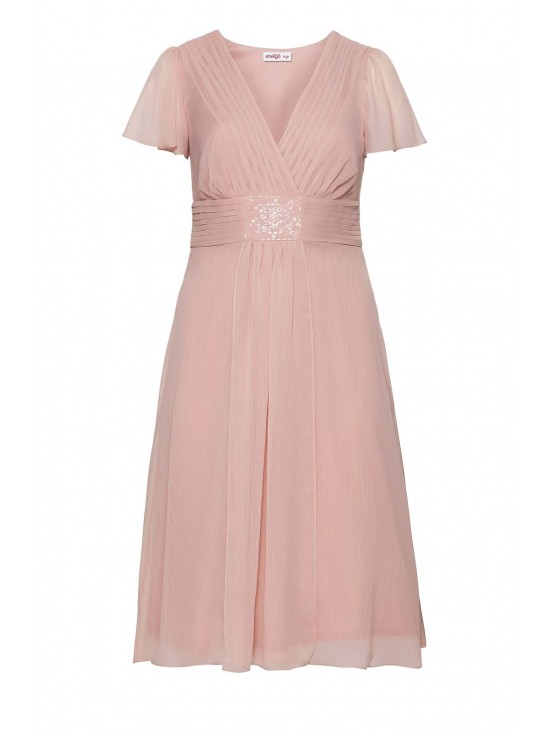 Koktejlové šifónové šaty s krajkou Sheego, ružové