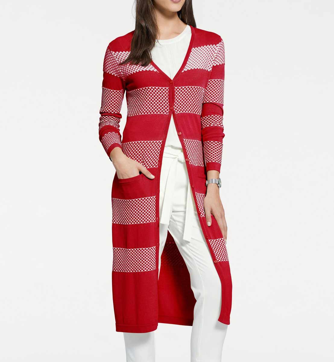 Úpletový pletený sveter PATRIZIA DINI, červený + ecru