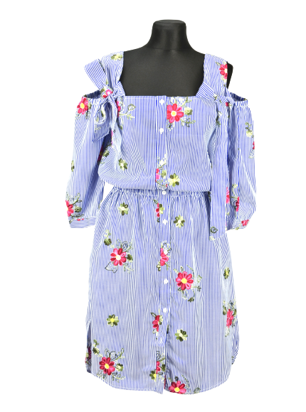 Dámske pásikové šaty s kvetinovou výšivkou, viacfarebné