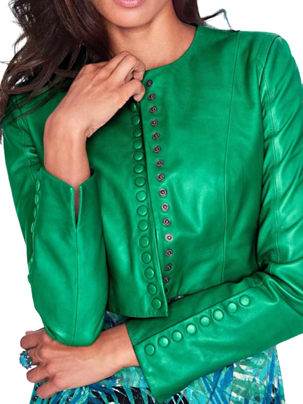 Krátka kožená bunda Ashley Brooke, zelená
