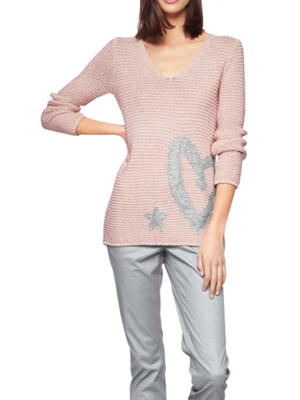 Hrubo pletený sveter s flitrami HEINE, ružový