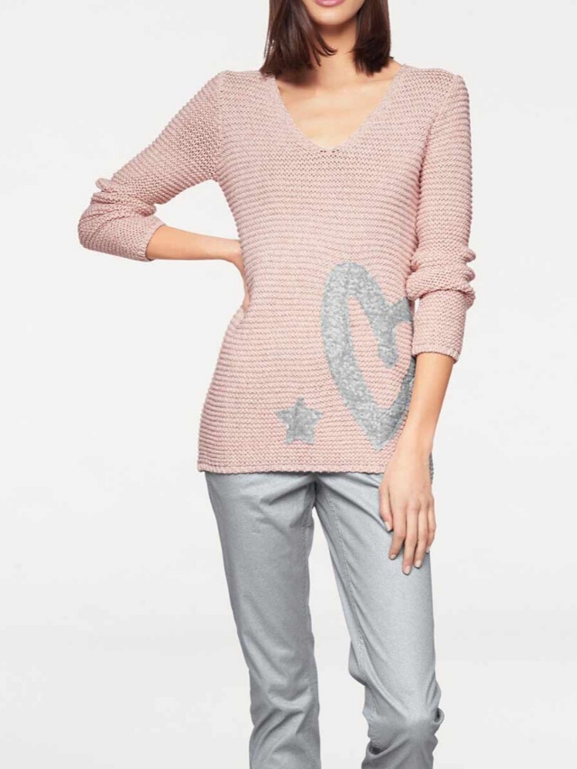 Hrubo pletený sveter s flitrami HEINE, ružový