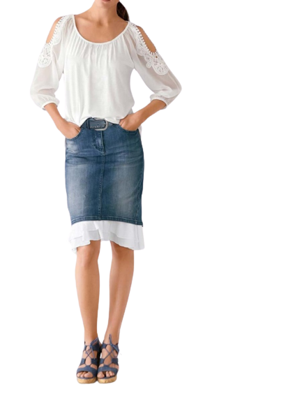 Dizajnová riflová sukňa s volánmi Linea Tesini, modro-biela