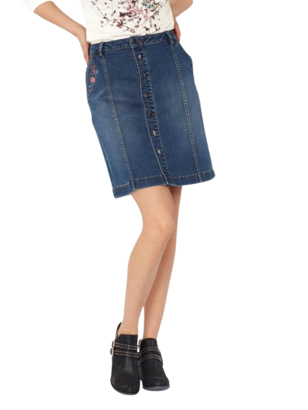 Značková džínsová sukňa s výšivkou Tom Tailor, modrá