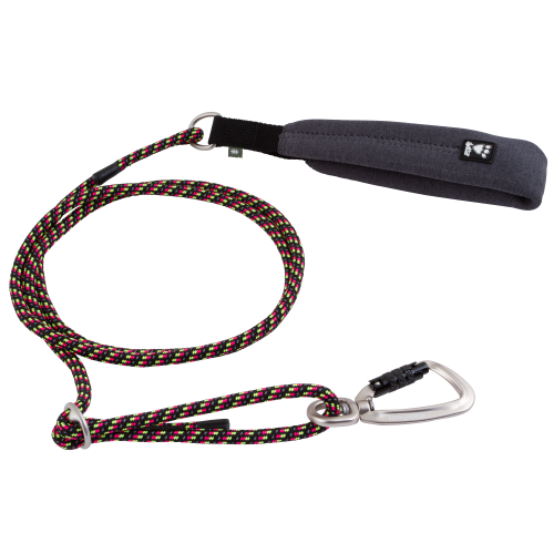 Hurtta Adjustable Rope Leash Eco Licorice - nastaviteľné lanové vodítko s mäkkým úchopom pre psa, čierne s neónovými vložkami