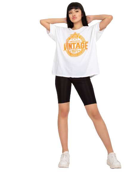 Dámske Oversize tričko s nápisom VINTAGE, biele+oranžové