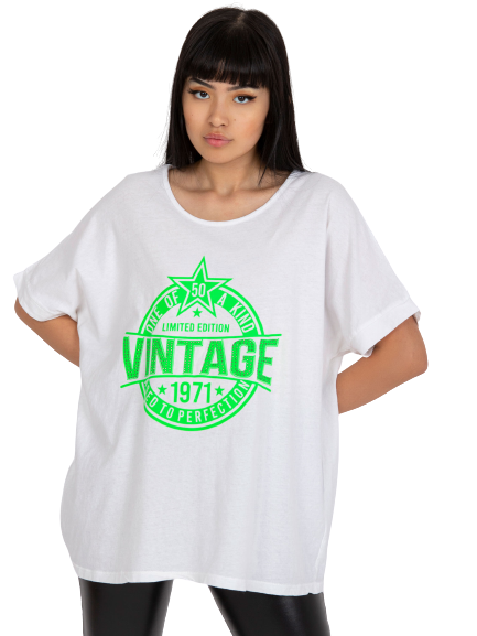 Dámske Oversize tričko s nápisom VINTAGE, biele+zelené