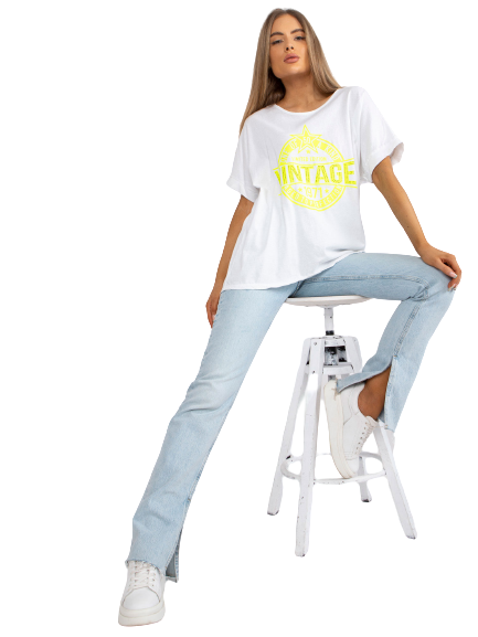 Dámske Oversize tričko s nápisom VINTAGE, biele+žlté